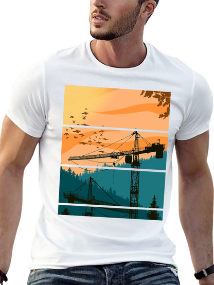 Crane Silhouette Graphic Tee - Construction Theme Shirt