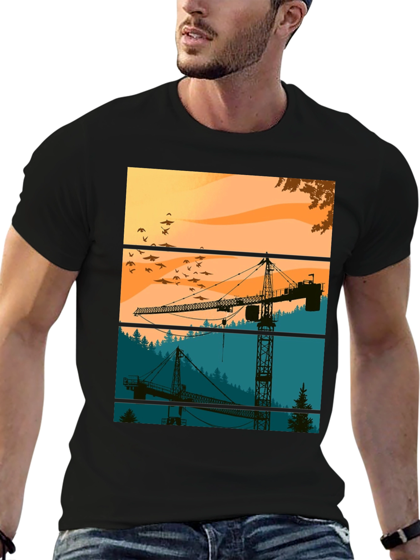 Crane Silhouette Graphic Tee - Construction Theme Shirt