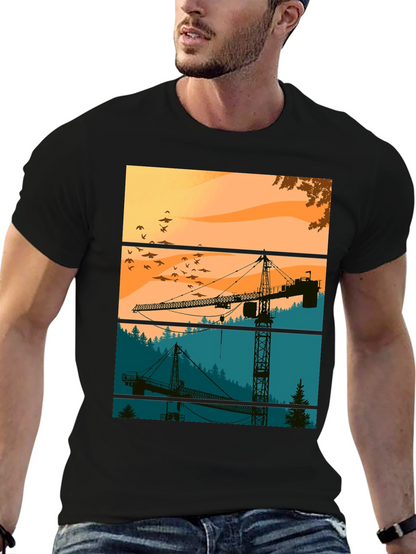 Crane Silhouette Graphic Tee - Construction Theme Shirt