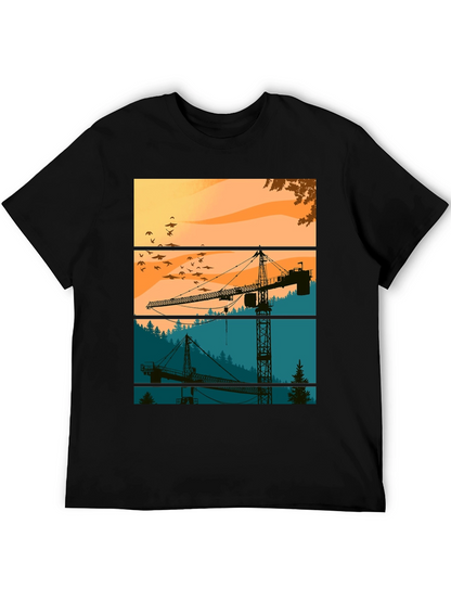 Crane Silhouette Graphic Tee - Construction Theme Shirt