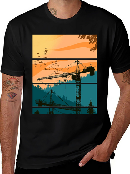Crane Silhouette Graphic Tee - Construction Theme Shirt