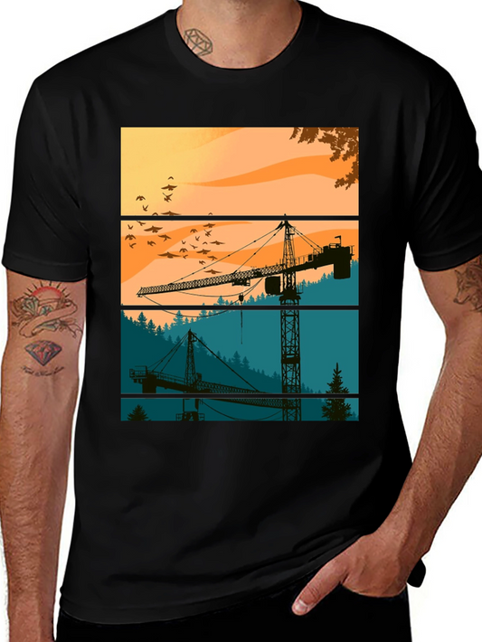 Crane Silhouette Graphic Tee - Construction Theme Shirt