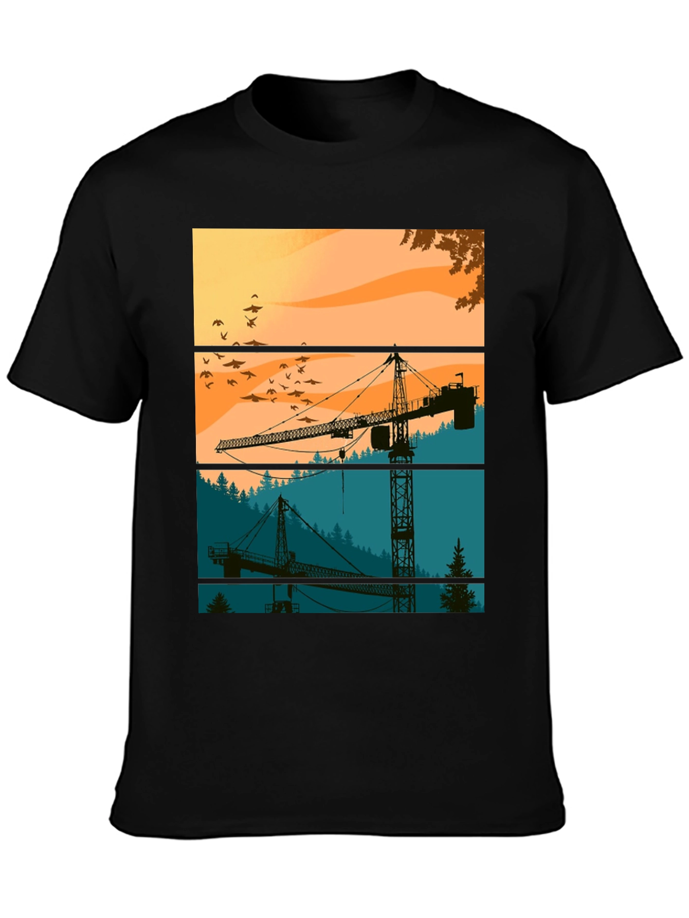 Crane Silhouette Graphic Tee - Construction Theme Shirt