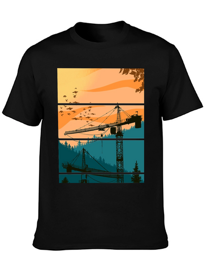 Crane Silhouette Graphic Tee - Construction Theme Shirt