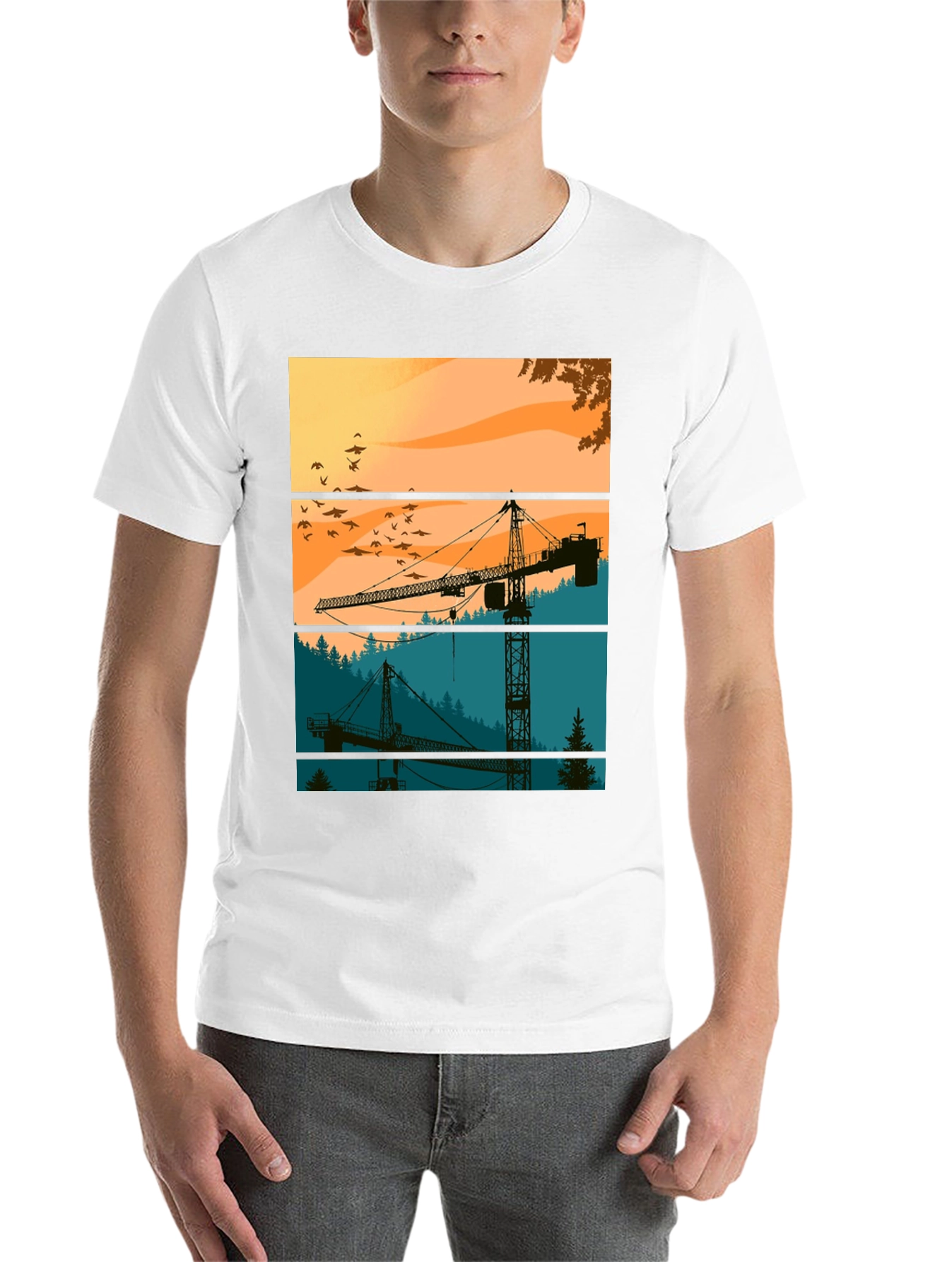 Crane Silhouette Graphic Tee - Construction Theme Shirt