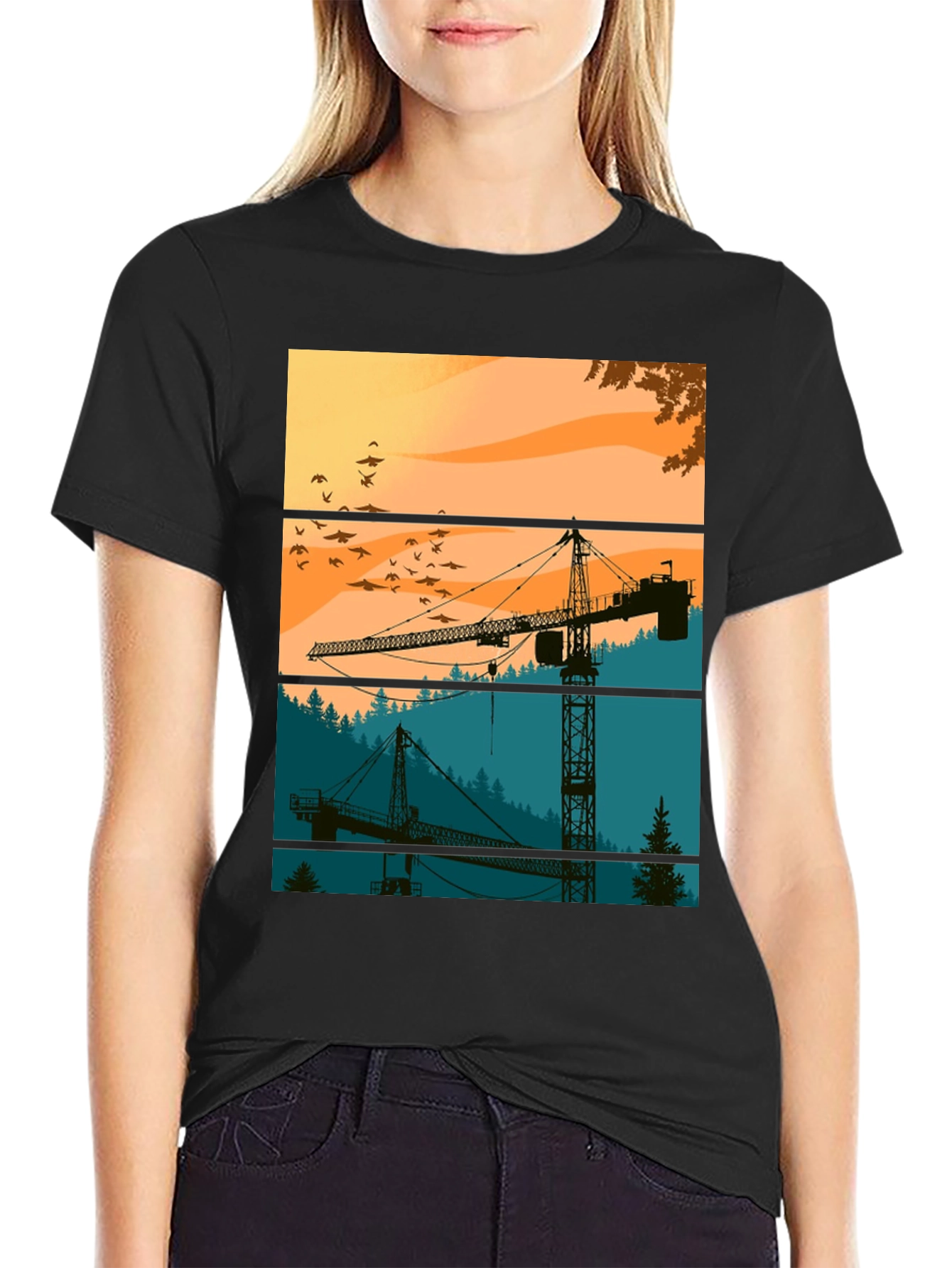 Crane Silhouette Graphic Tee - Construction Theme Shirt