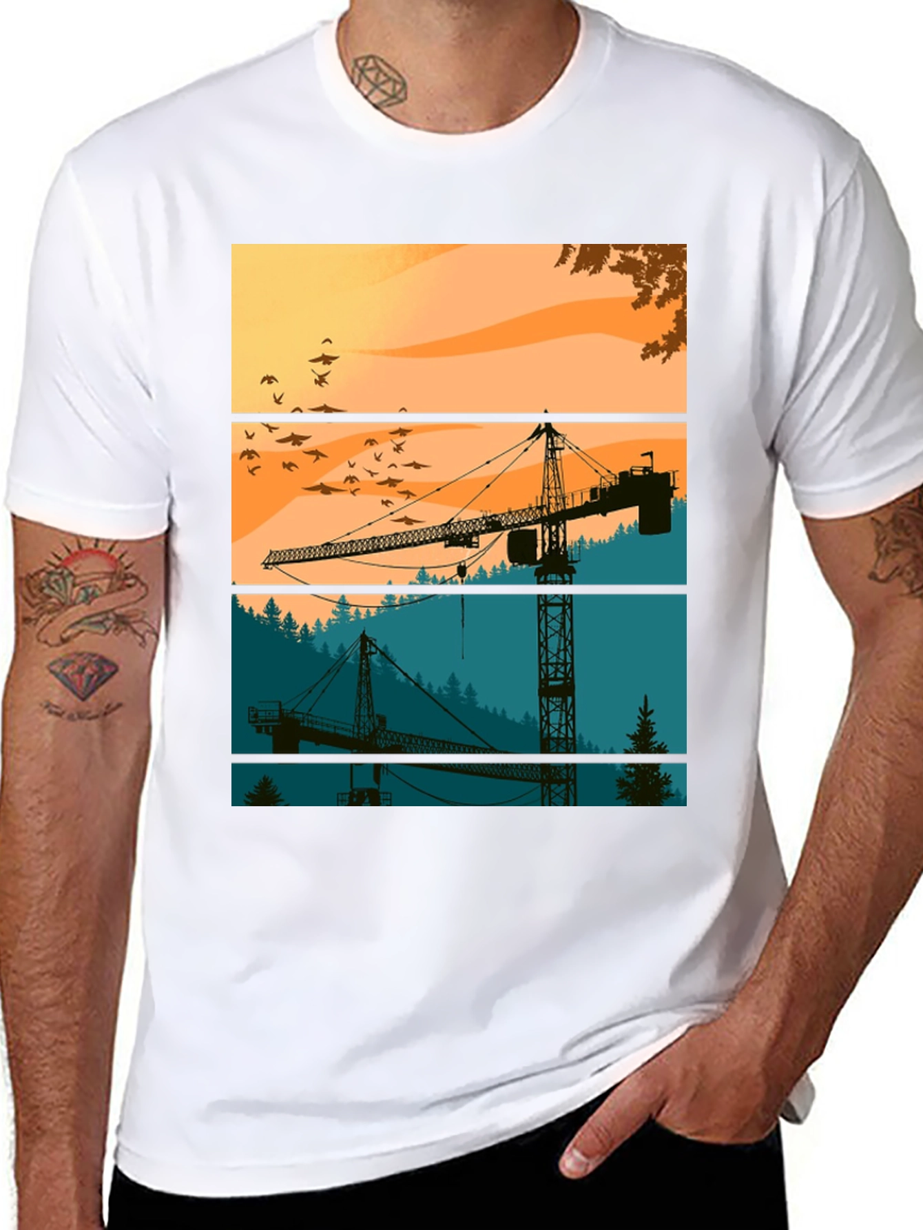 Crane Silhouette Graphic Tee - Construction Theme Shirt