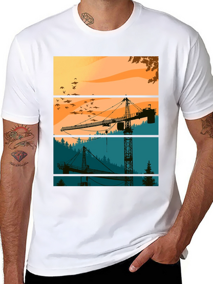Crane Silhouette Graphic Tee - Construction Theme Shirt