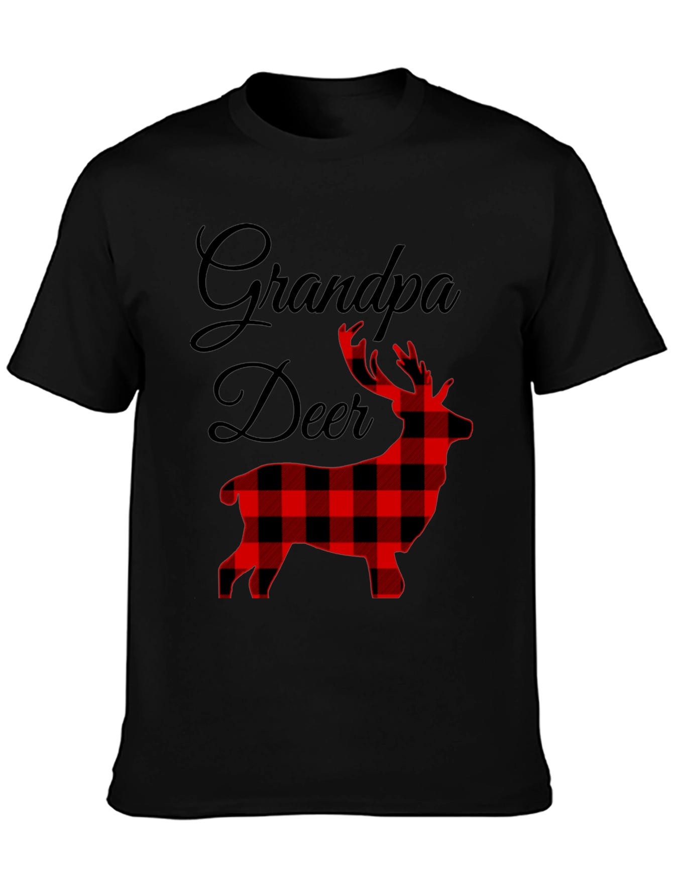 Grandpa Deer Plaid Graphic T-Shirt