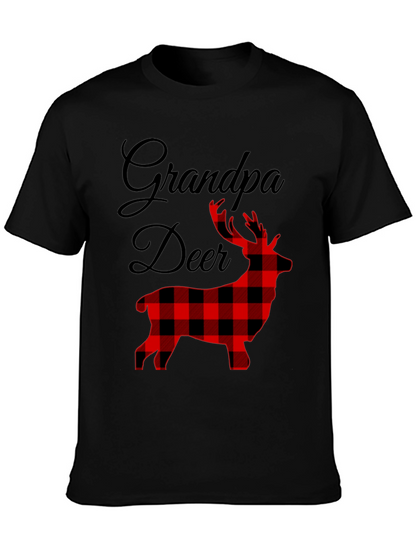 Grandpa Deer Plaid Graphic T-Shirt