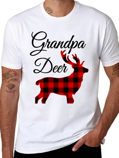 Grandpa Deer Plaid Graphic T-Shirt