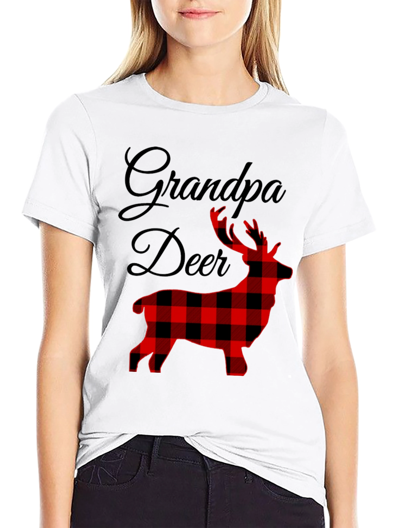 Grandpa Deer Plaid Graphic T-Shirt