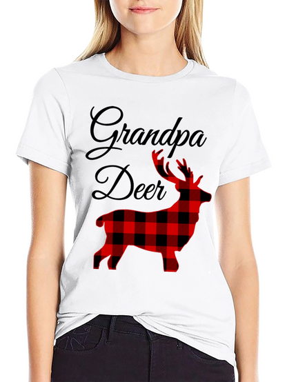 Grandpa Deer Plaid Graphic T-Shirt