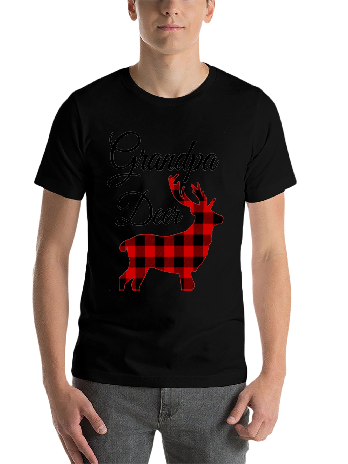 Grandpa Deer Plaid Graphic T-Shirt