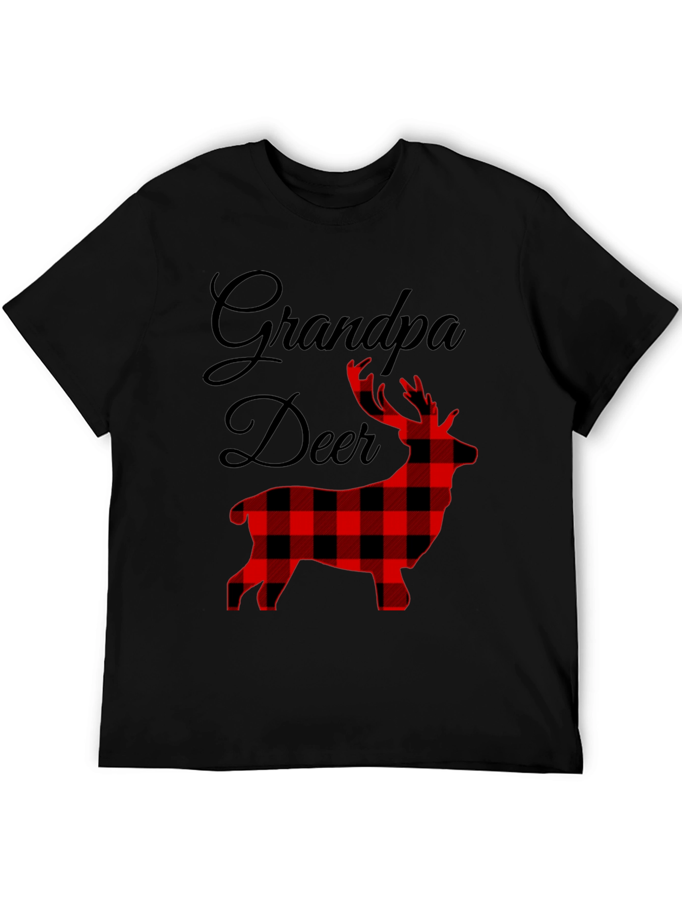 Grandpa Deer Plaid Graphic T-Shirt