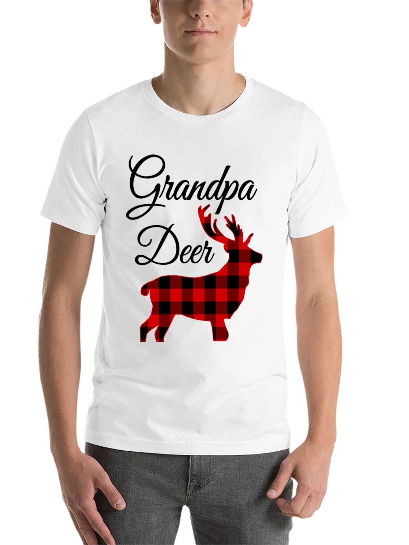 Grandpa Deer Plaid Graphic T-Shirt