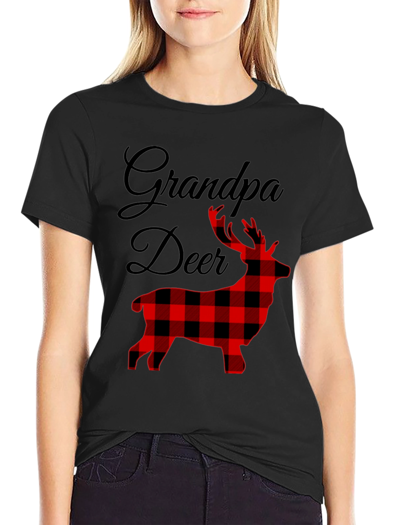 Grandpa Deer Plaid Graphic T-Shirt