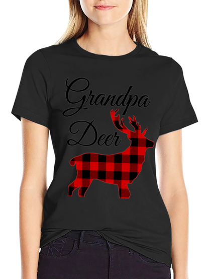 Grandpa Deer Plaid Graphic T-Shirt