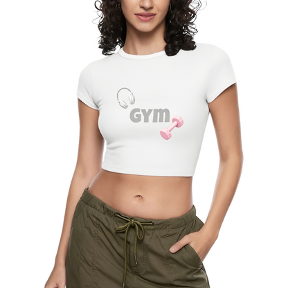 Hot Pink Gym Dumbbell Headphones Workout Crop Top ¨C Fitness Girl Slim Tee