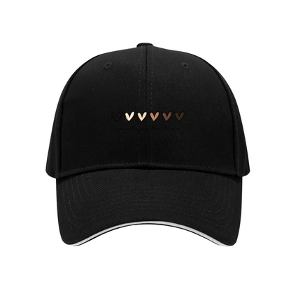Skin Tone Gradient Hearts White Sandwich Baseball Cap, One Day At A Time Inspirational Hat