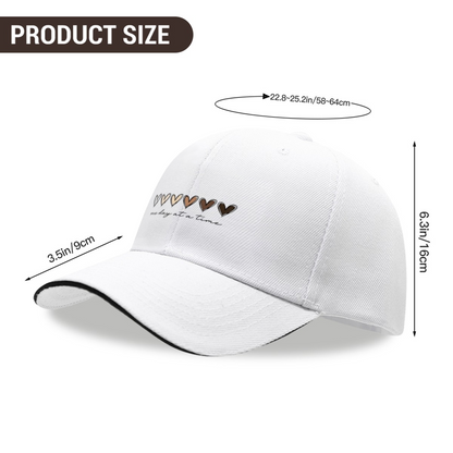 Skin Tone Gradient Hearts White Sandwich Baseball Cap, One Day At A Time Inspirational Hat
