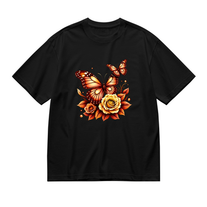 Golden Orange Roses & Monarch Butterflies Autumn Plus Size Women Printed T-Shirt