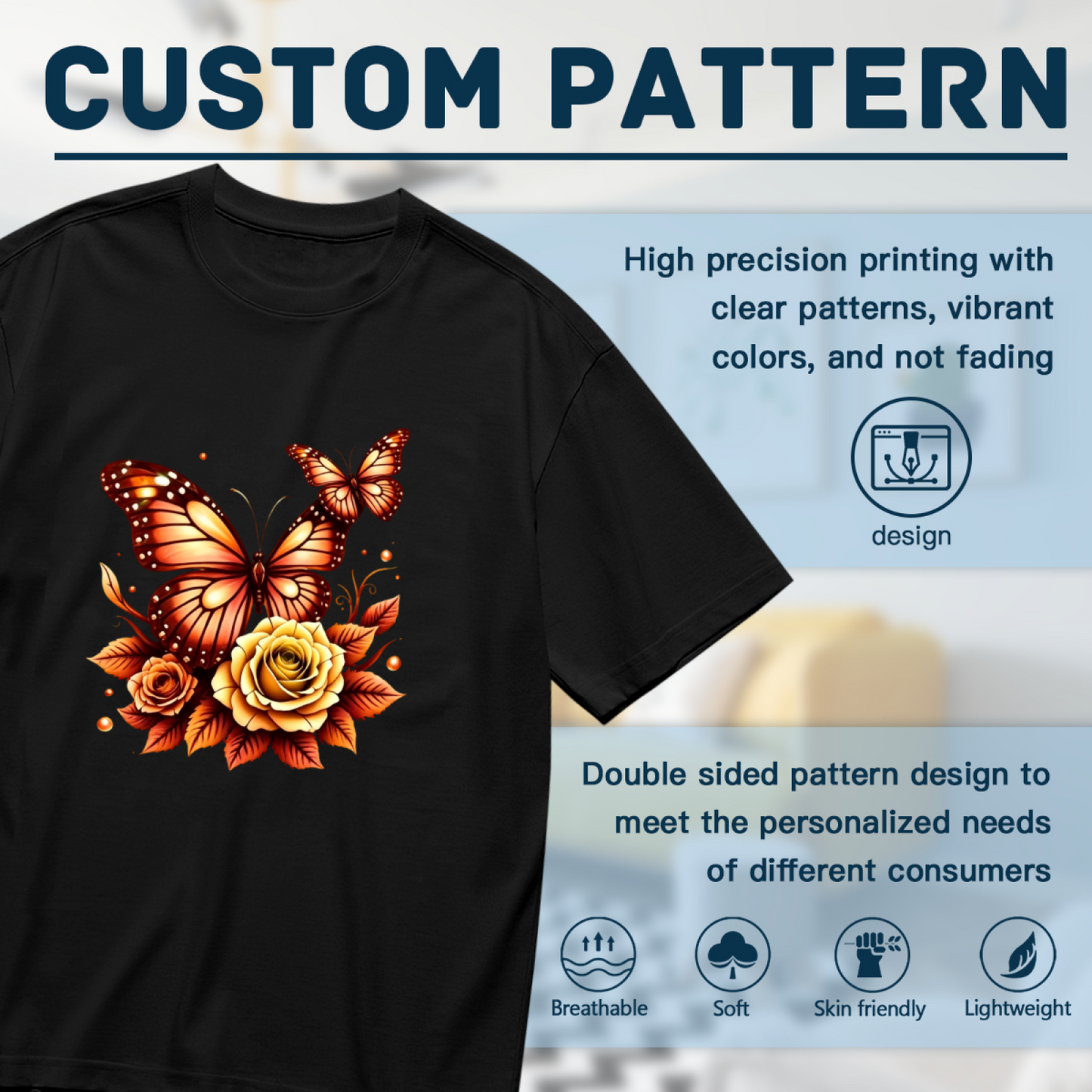 Golden Orange Roses & Monarch Butterflies Autumn Plus Size Women Printed T-Shirt