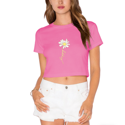 Minimal Daisy Handwriting Black Crop Top ¨C Aesthetic Floral Graphic  Tee
