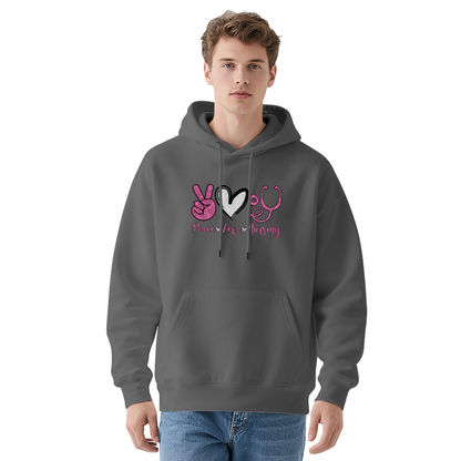 Peace Love Nursing Nurse Theme Cute Graphic Hoodie, Cozy Unisex Daily Hooded Top