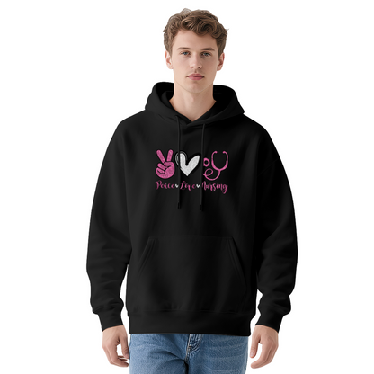 Peace Love Nursing Nurse Theme Cute Graphic Hoodie, Cozy Unisex Daily Hooded Top