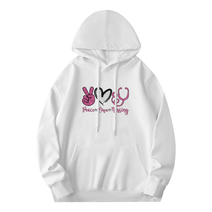 Peace Love Nursing Nurse Theme Cute Graphic Hoodie, Cozy Unisex Daily Hooded Top