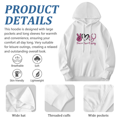 Peace Love Nursing Nurse Theme Cute Graphic Hoodie, Cozy Unisex Daily Hooded Top