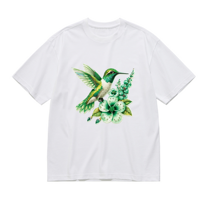 Sparkly Green Hummingbird Floral Plus Size Ladies Tee