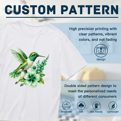 Sparkly Green Hummingbird Floral Plus Size Ladies Tee