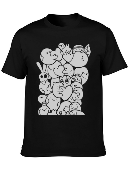 Cartoon Doodle Graphic Black T-Shirt