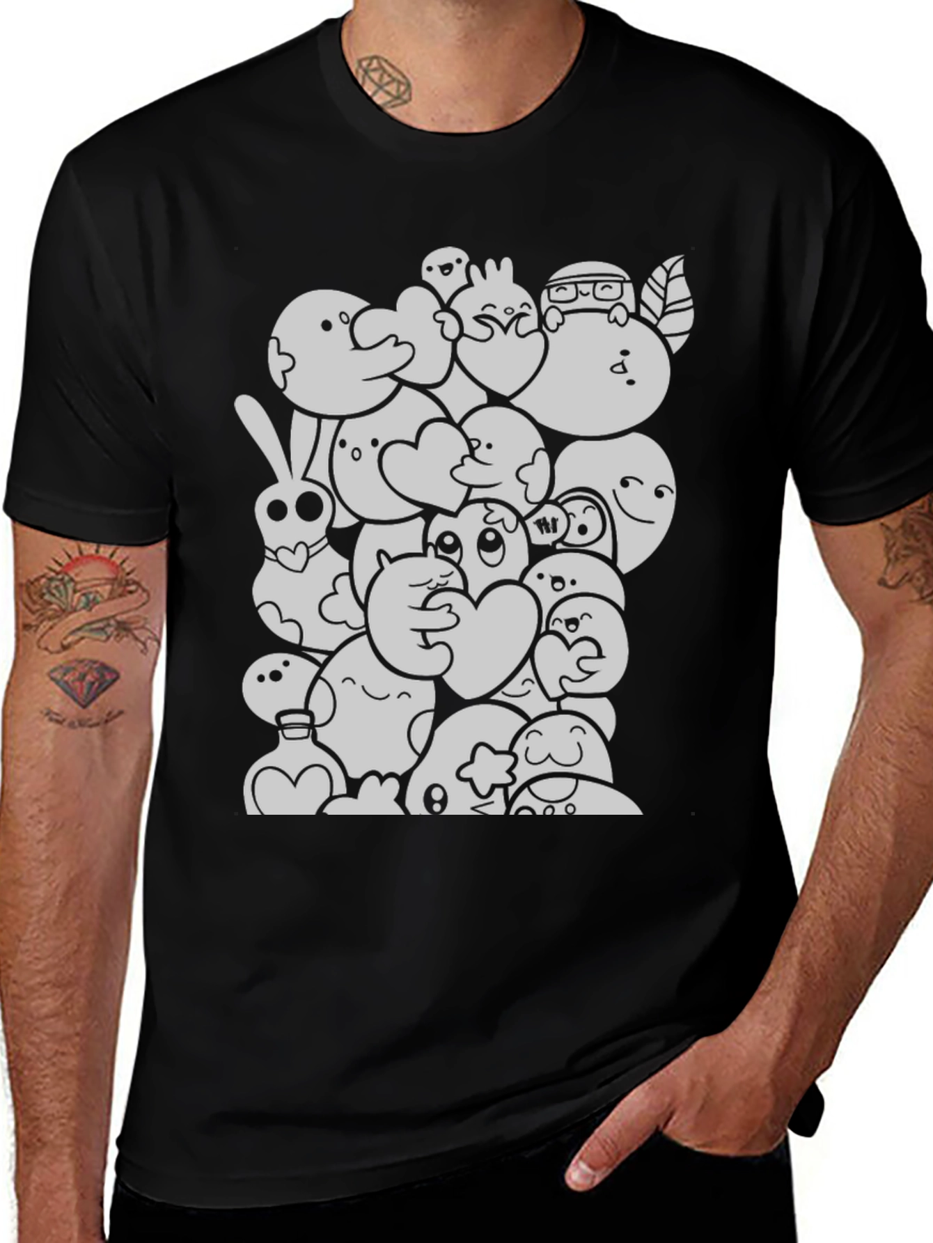 Cartoon Doodle Graphic Black T-Shirt