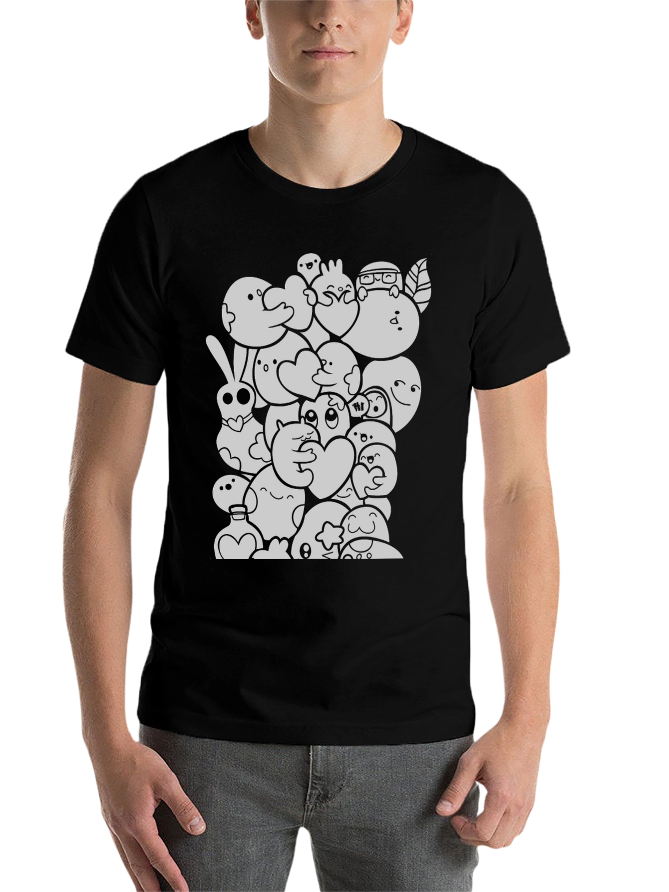 Cartoon Doodle Graphic Black T-Shirt