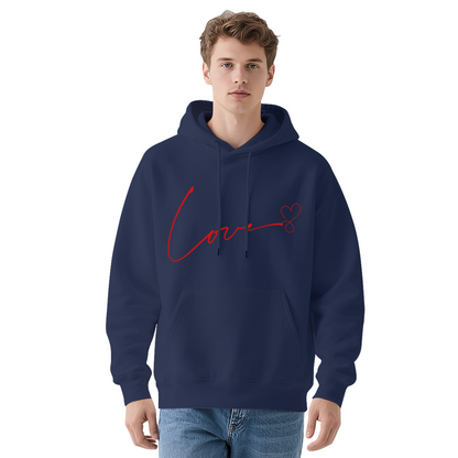 Elegant Cursive Love Line Heart Print Hoodie, Unisex Gentle Comfort Pullover