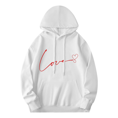 Elegant Cursive Love Line Heart Print Hoodie, Unisex Gentle Comfort Pullover