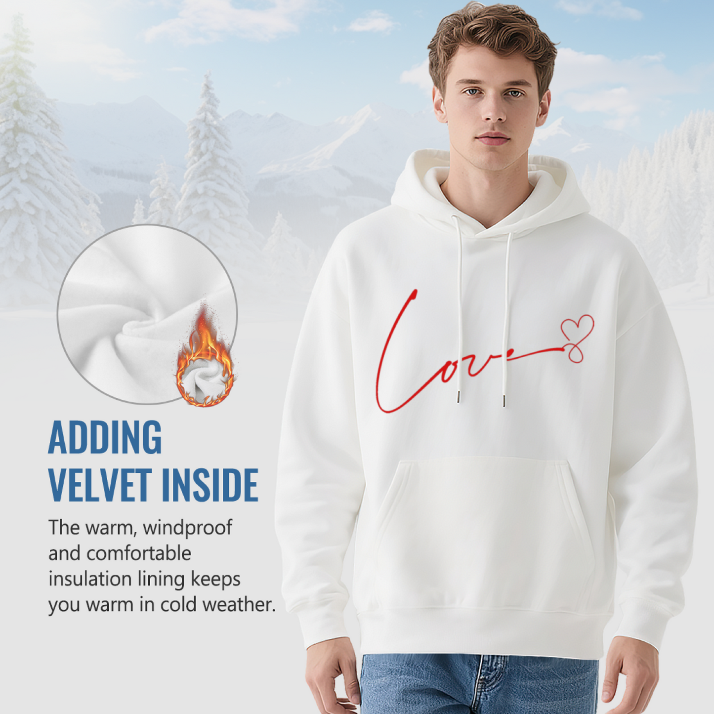 Elegant Cursive Love Line Heart Print Hoodie, Unisex Gentle Comfort Pullover