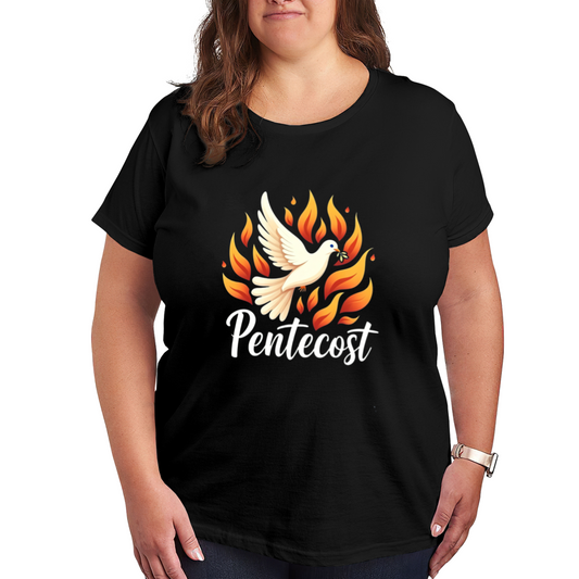 Pentecost Holy Dove & Fiery Flame Faith Graphic Plus Size Women Printed T-Shirt
