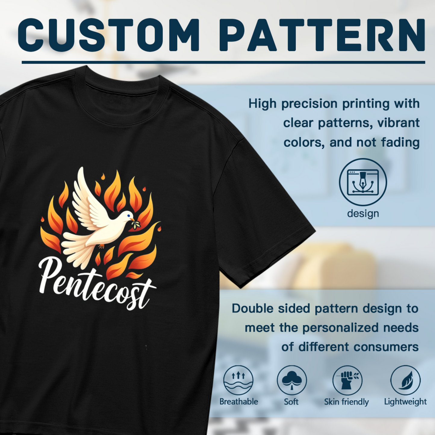 Pentecost Holy Dove & Fiery Flame Faith Graphic Plus Size Women Printed T-Shirt