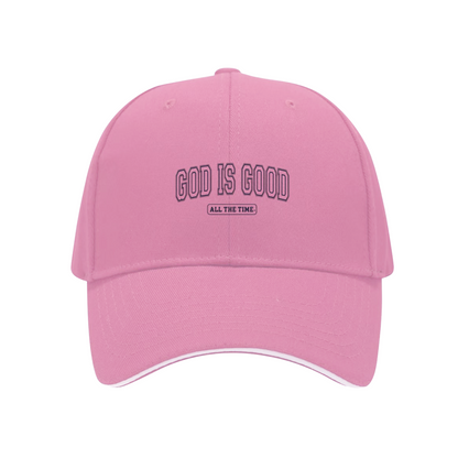 God Is Good All The Time Faith Quote White Sandwich Brim Baseball Cap, Religious Casual Hat