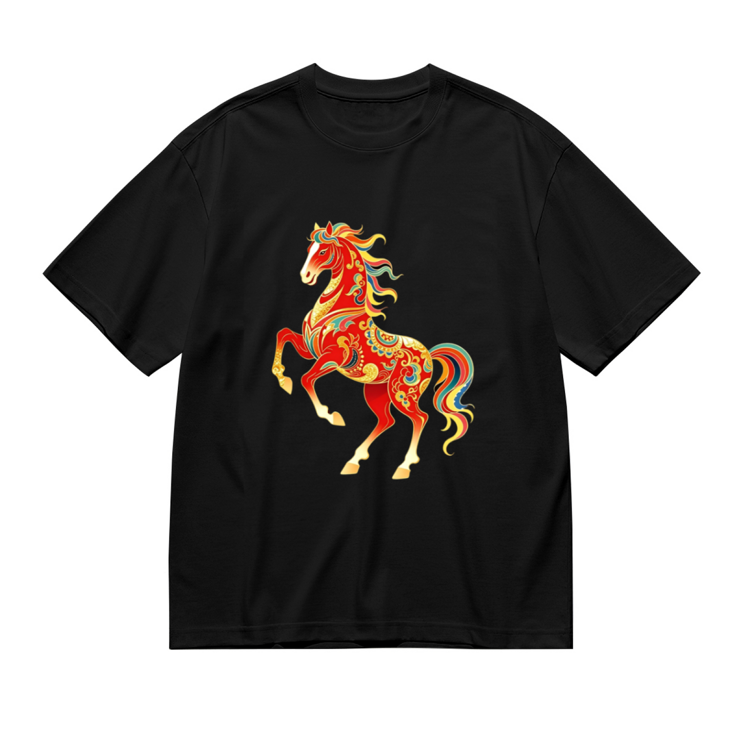 Vibrant Chinese Style Lucky Red Horse Art Plus Size Women Graphic Print T-Shirt