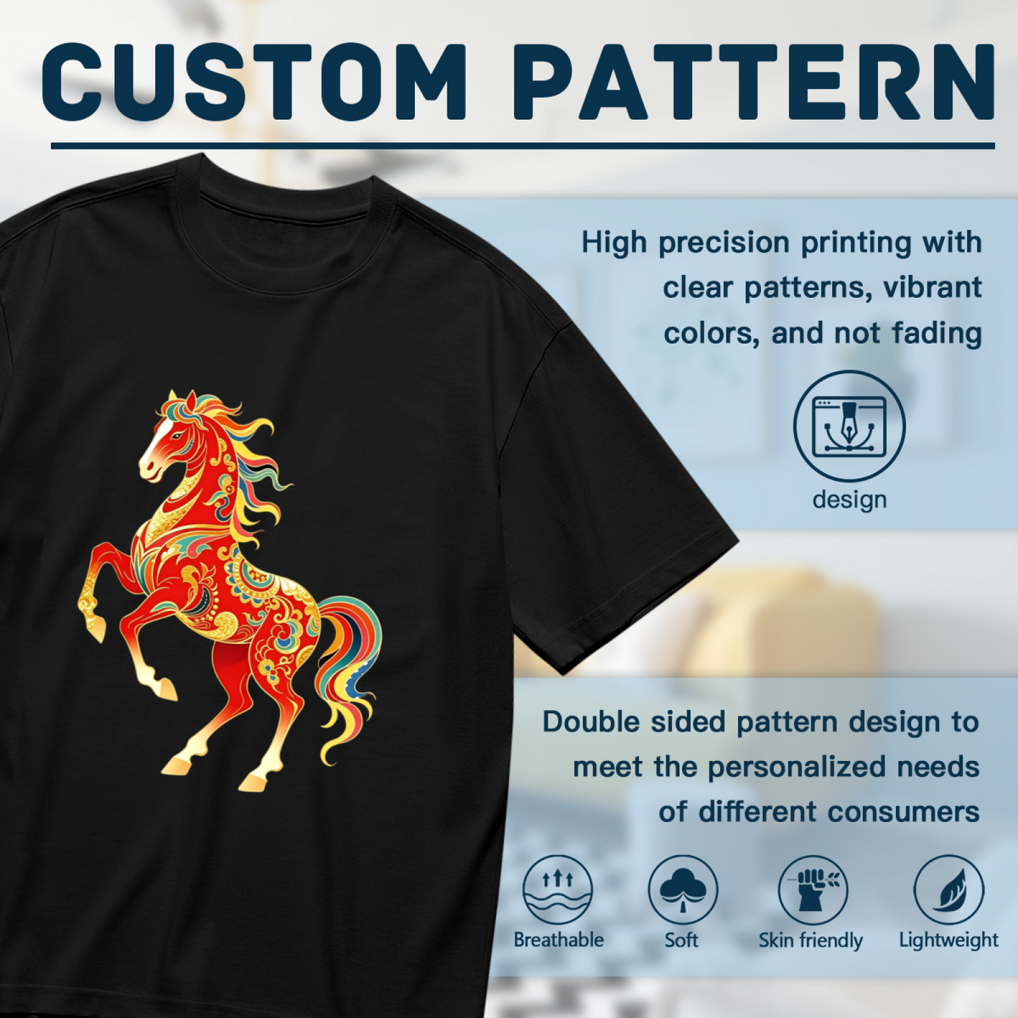 Vibrant Chinese Style Lucky Red Horse Art Plus Size Women Graphic Print T-Shirt