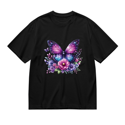 Galaxy Glitter Butterfly & Colorful Wildflowers Dreamy Plus Size Women Printed T-Shirt