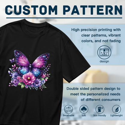 Galaxy Glitter Butterfly & Colorful Wildflowers Dreamy Plus Size Women Printed T-Shirt