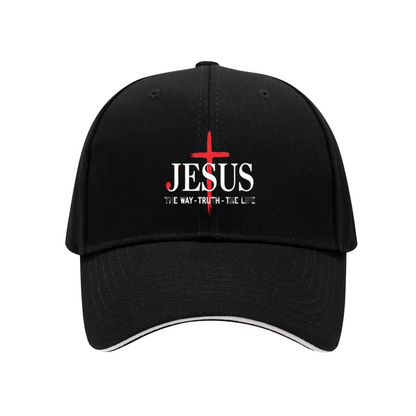 Red Cross JESUS Black Sandwich Brim Baseball Cap Classic Christian Faith Hat