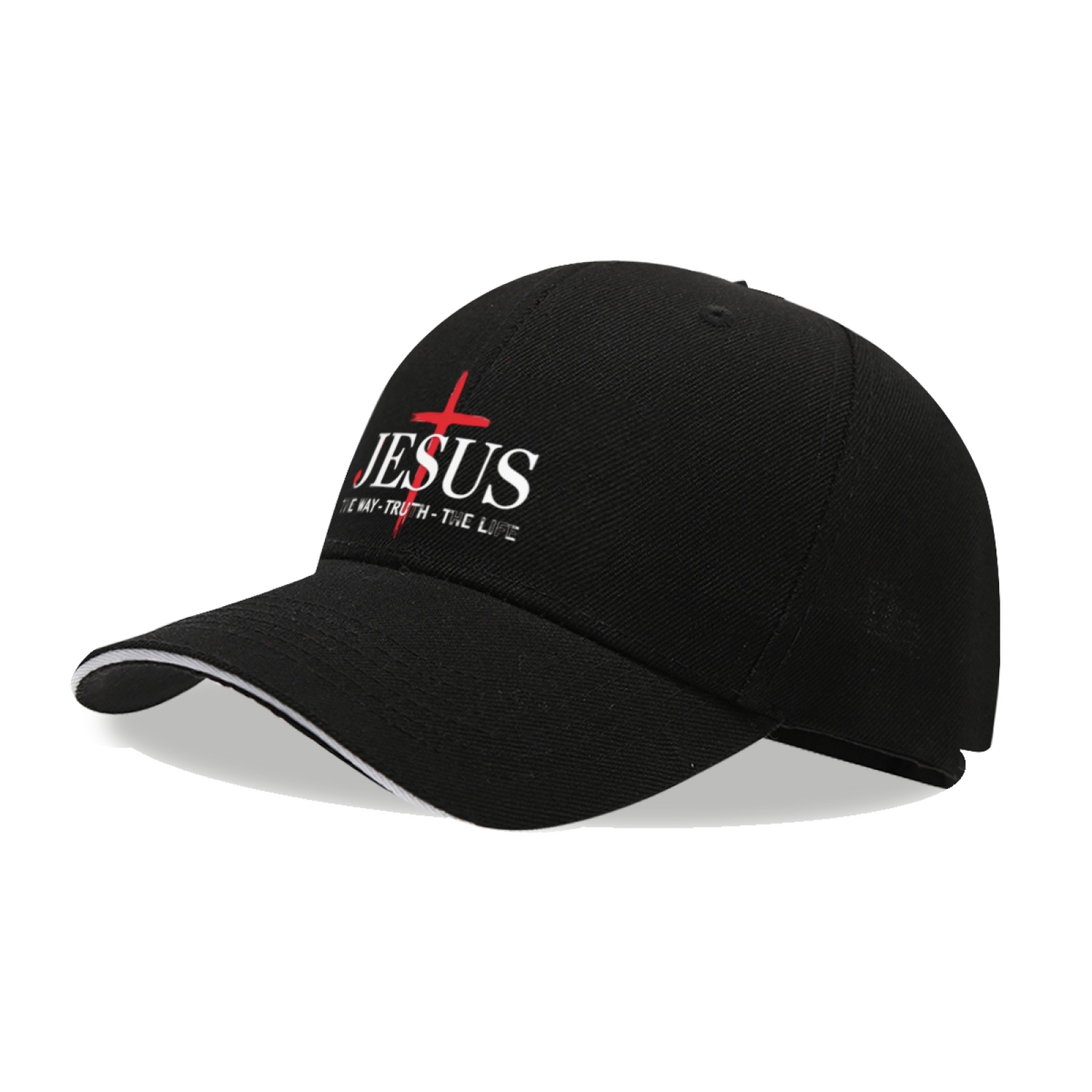 Red Cross JESUS Black Sandwich Brim Baseball Cap Classic Christian Faith Hat