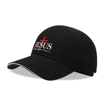 Red Cross JESUS Black Sandwich Brim Baseball Cap Classic Christian Faith Hat